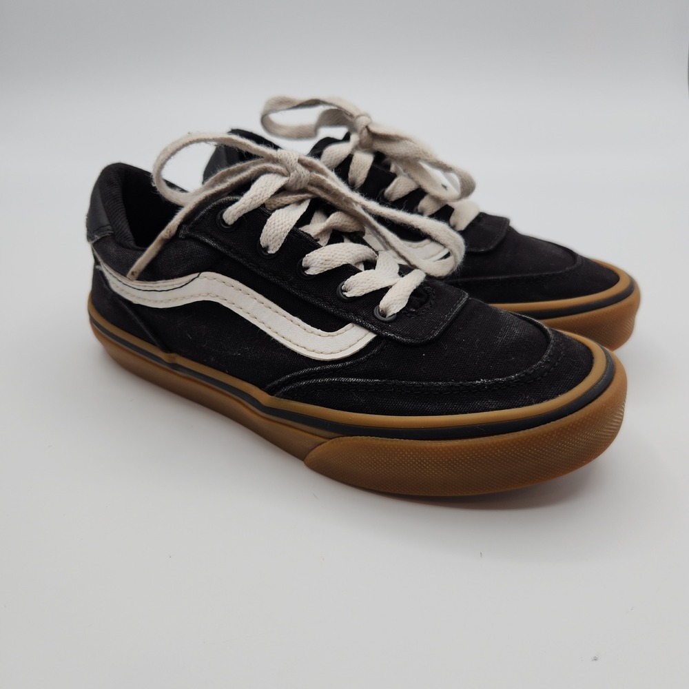 Vans Brooklyn LS Sneaker Kids 1 Black Canvas Low Top Rubber Sole Comfort Lace Up